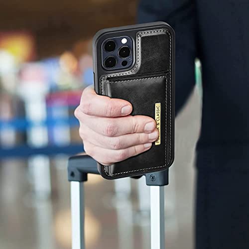 Image of PULOKA iPhone 12 /12 PRO Pu Leather Wallet Case Cover with 5 Card or Cash Slot Magnetic Detachable 2 in 1 Removable Smart Case - Black