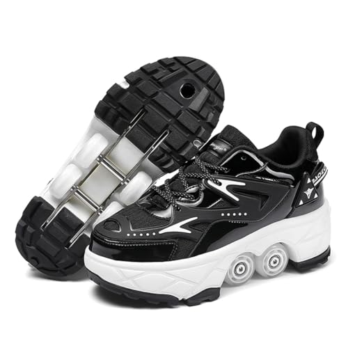 Roller Skate Shoes for Girls,Wheelies Boys Adult Parkour Quad Roller Shoesroller Skate Women Outdoor Sneaker,Black5.5
