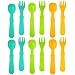 Re-Play Made in USA 12pk Toddler Feeding Utensils Spoon and Fork Set for Easy Baby, Toddler, Child Feeding - Aqua, Lime, Sunny Yellow (Aqua Asst.) 6 Spoons/6 Forks