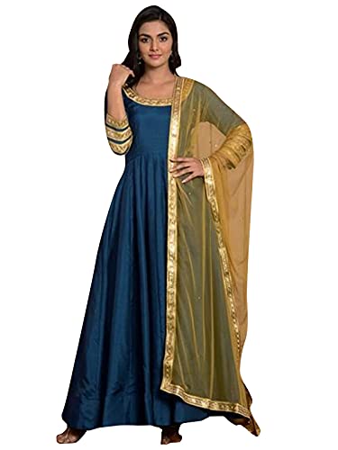 Indian Kurti for Womens With Pant | Art Silk Embellished Flared Kurta Dupatta Kurtis Dress For Women Tops Teal