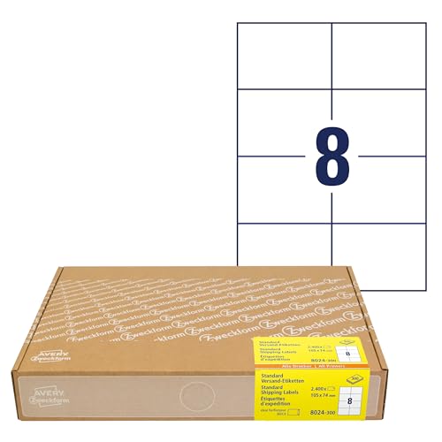 AVERY Zweckform 8024 Universal Etiketten (2.400 Klebeetiketten A7, 105x74mm auf A4, bedruckbare Versandetiketten, selbstklebende Adressetiketten, Versandaufkleber, 3427) 300 Blatt
