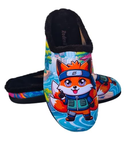 Rodevil Zapatillas casa unisex adulto y niño cómodas calentitas diseño zorro ninja anime manga (41)