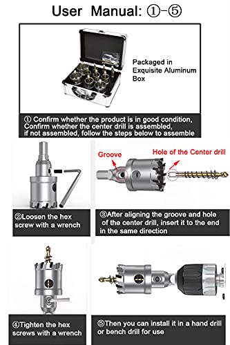 Asnomy AS0077 12Pcs Tct Hole Saw Kit For Hard Metal, 5/8 Inch-2-1/8 Inch Inch Tungsten Carbide Tipped Hole Cutter Set With Titanium-Plated Pilot Drill Bit thumb #6