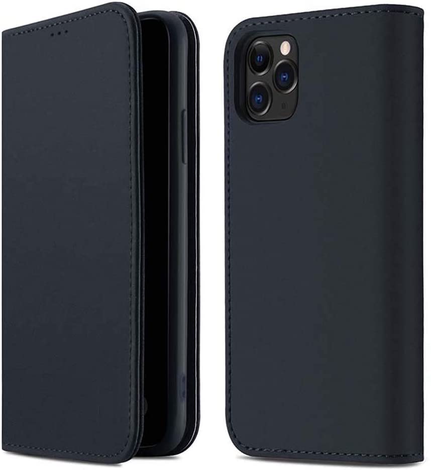 Étui iPhone 11 Pro cuir véritable bleu protection rabat magnétique et anti-rayures