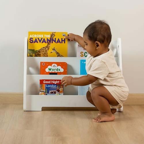 Image of Premium Wooden Montessori Bookshelf for Toddlers & Kids | Splinter-Free | Wooden Toy & Book Organizer for Nursery & Study Room | Eco-Friendly & Durable Gift Handmade (White)