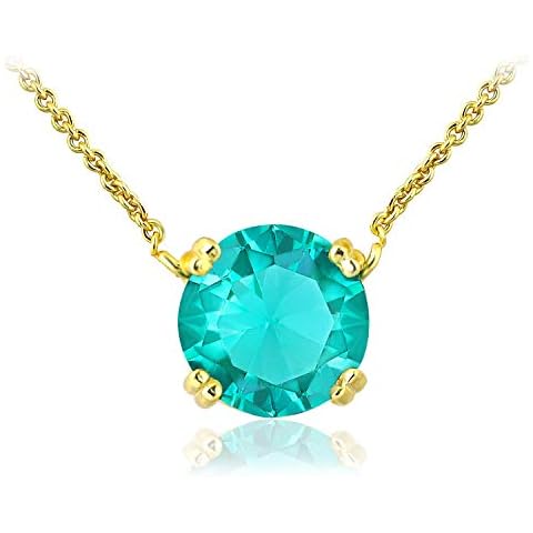 SEA OF ICE Yellow Gold Flashed Sterling Silver 10mm/0.39" Round Solitaire Simulated Teal Faceted Gemstone Pendant Necklace, 18 inch Cover