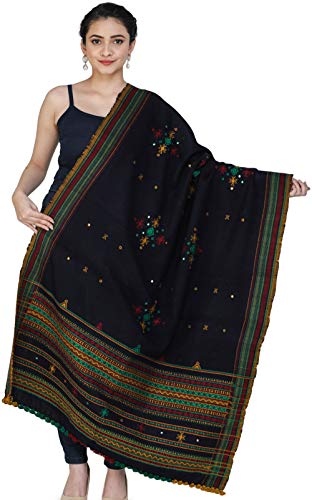 Image of Exotic India Women's Kutch Wool Shawl (SHV95--beige)