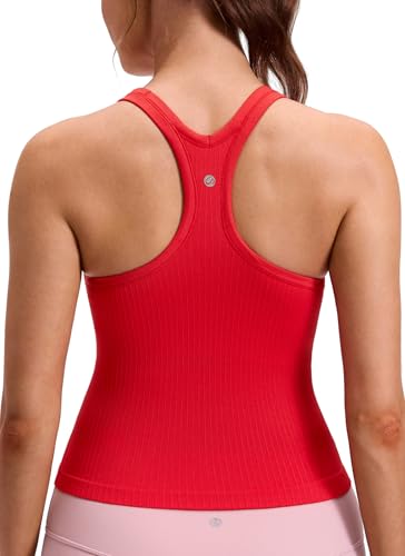 Image of CRZ YOGA Seamless Rib Racerback Tank Tops | Light Support, Built in Bra, Removable Pads, Yoga, Ribbed, High Neck, for Women