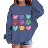 Girls Cute Sweatshirts Heart Print Oversized Teen Girls Graphic Sweat Shirts Valentine Tween Preppy Clothes Fall Winter Outfits Kids Pullover Sweater Long Sleeve Hoodies Navy Size 10-12 Years