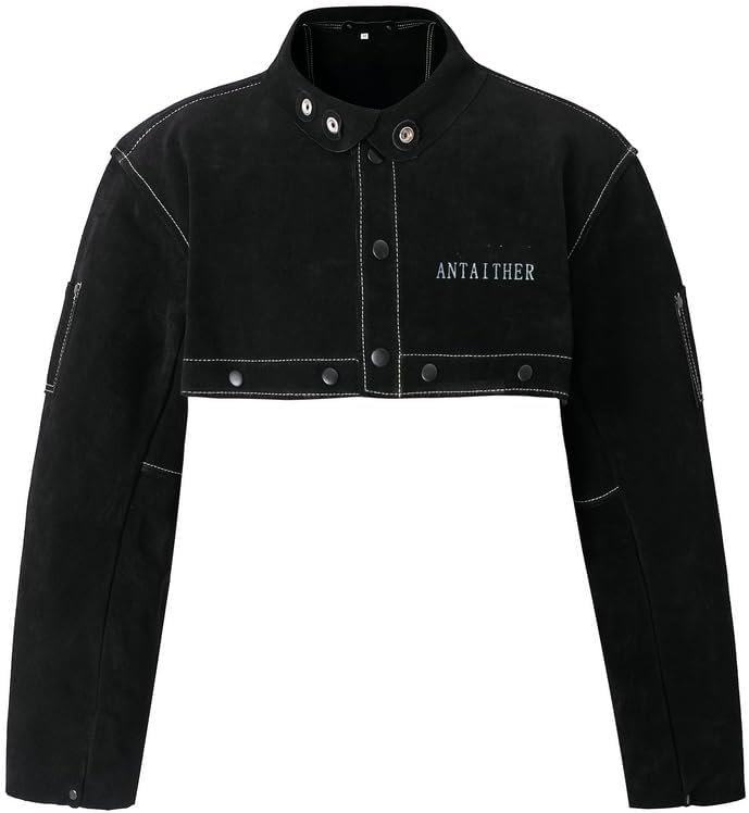 ANTAITHER Leather Welding Jacket with Open Back, Bib Apron with Cape Sleeve, Heat Flame Resistant Welder Coat - Image 4