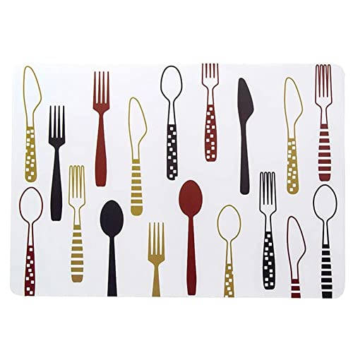 Image of YELONA Rectangular PVC Vinyl Non-Slip Insulation Heat-Resistant & Waterproof Stain Resistant Washable Placemat for Dining & Kitchen Table-(White & Maroon,Set of 8)