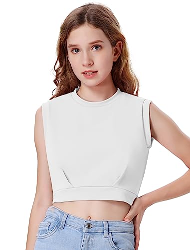 EXARUS Girls Tank Tops Dance Workout Athletic Crew Neck Sleeveless Elastic Waist Gym Crop Top Teen2