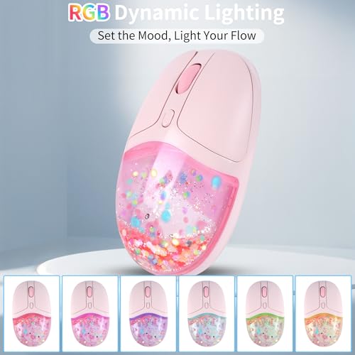 Image of Bluetooth Wireless Mouse,Creative Floating Cartoon Pig Animal Mice,RGB Backlit Rechargeable Triple Mode(Dual Bluetooth+USB) Computer Silent Mouse with USB Receiver for Laptop /MacBook /iPad /PC (pink)