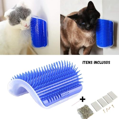 Escova Massageadora Coça Gato Canto de Parede Brinquedo Para Gato Coçador Roçador (AZUL)