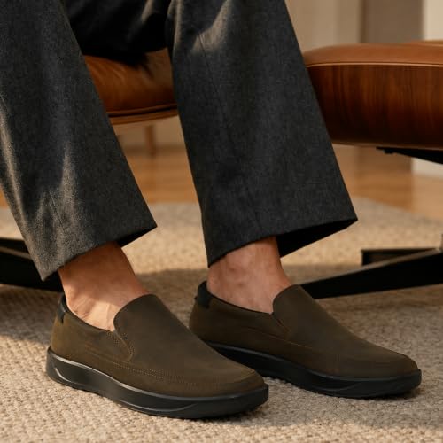 Image of Ergon Denver Genuine Leather Men's Formal Slip-On Shoes | Available in Black, Tan & Tan Napa | Cushioned Comfort | Office, Business Sizes UK 6-11