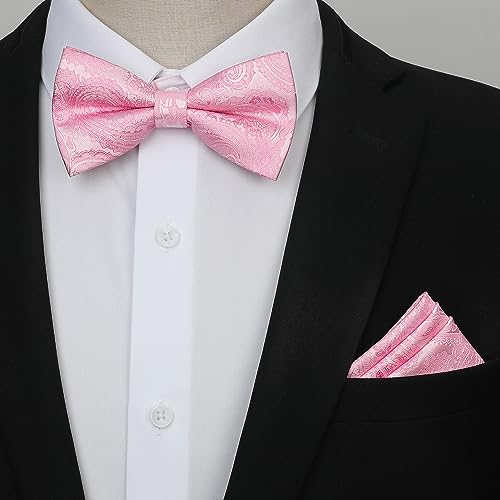Image of HISDERN Suspenders for Men Paisley Floral Bow tie Suspender Pocket Square Sets Adjustable Y Shape 6 Clips Wedding Braces