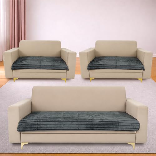 Image of Homerz Premium Rabbit Fur Sofa Cover with Anti-Skid Backing, Soft Plush Fabric Sofa Protector for Living Room Furniture (Grey, 7 (3+2+2) Seater, Only Seat Cover)