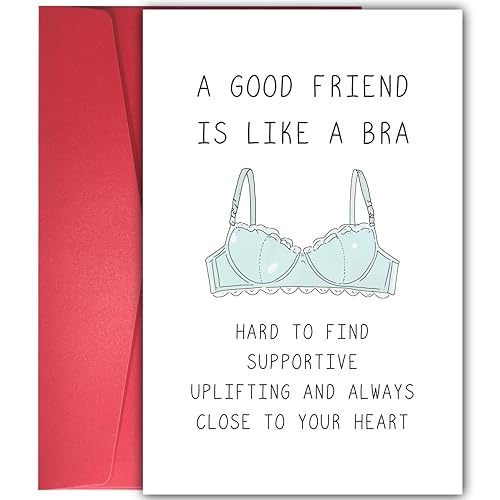 Image of Funny Birthday Cards for Women Friends - 'A Good Friend Is Like A Bra' Humorous Sister BFF Bridesmaid Card, Uplifting & Supportive Friendship Greeting Card