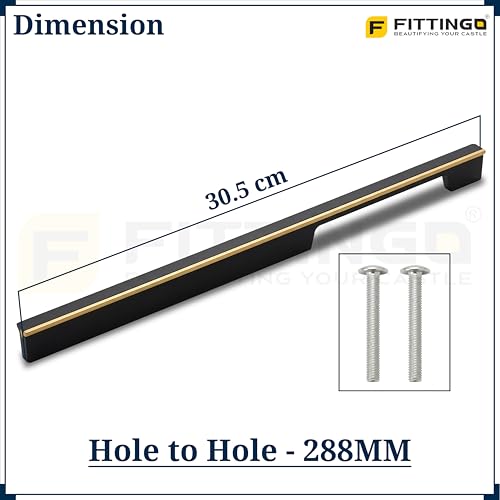 Image of Altroz Modern Handle for Wardrobe /Cabinet Handle /Pull Handle for Wardrobe /Cupboard Handle (288mm Hole to Hole) Aluminum - Black /PVD Gold (Pack of 1)-| 3 Years Warranty |
