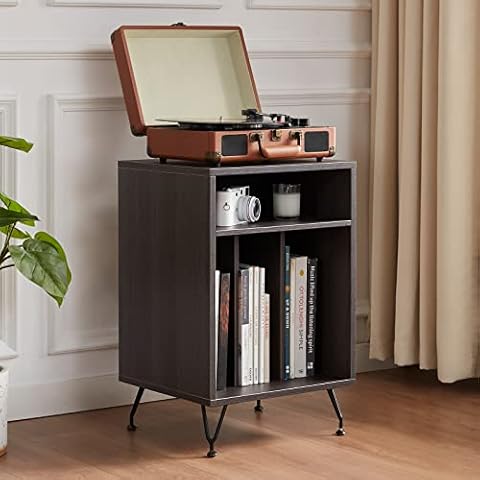 Record Player Stand, Record Player Table, Vinyl Record Stand for Living Room,Turntable Stand Record Player Cabinet with Metal Legs Cover