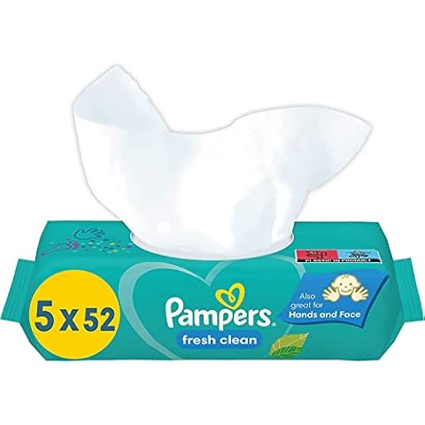 Pampers Fresh Clean Baby Feuchttücher, 260 Tücher (5 x 52) milder Duft, auch für Hände und Gesicht geeignet,52 Stück (5er Pack) Cover