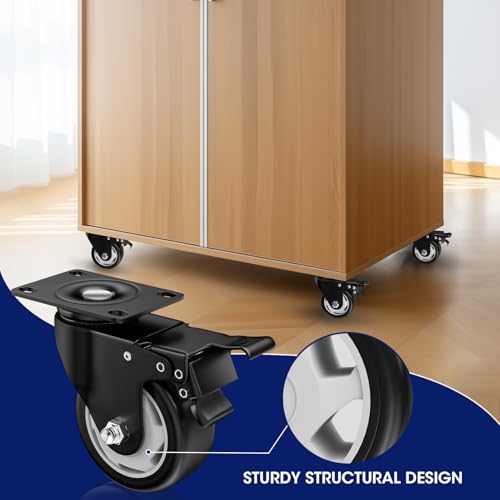 Image of 3 Inch Caster Wheels, Casters Set of 24, ASHGOOB Casters with Brake Heavy Duty, Industrial Locking Swivel Top Plate Castor Wheels for Workbench /Furniture /Cart. （AB Switch, Double Pedal Brake