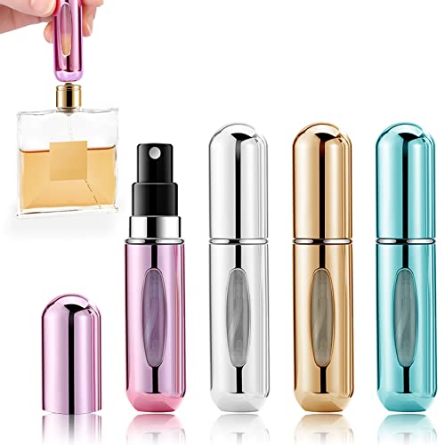 Redamancy Vaporisateur Parfum Vide, Lot de 4 Parfum Atomiseur Rechargeable , 5ml Flacon Parfum Vide Mini Portable Vaporisateur pour Femmes et Hommes, pour Voyage