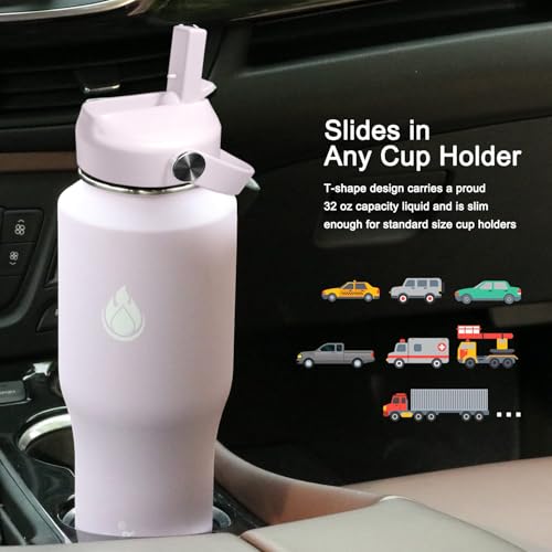 Image of SENDESTAR 32oz Water Bottle Wide Mouth Stainless Steel Vacuum Insulated Double Wall with 2 Straw Lids Fit in Any Car Cup Holder