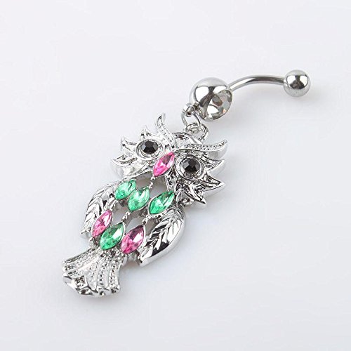 Cute Owl Crystal Rhinestone Navel Belly Button Barbell Ring Body Piercing 03
