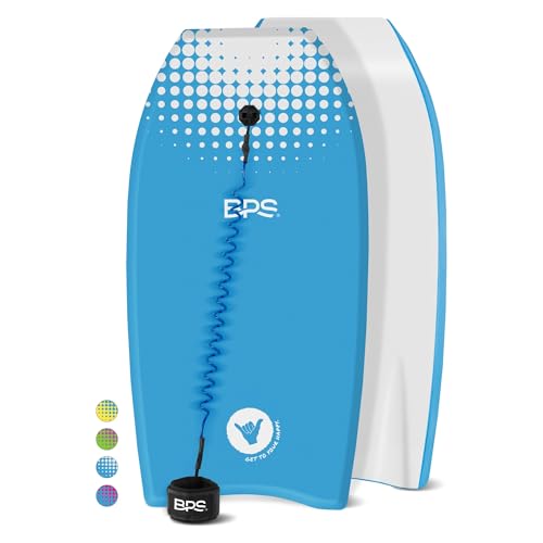 BPS 'Shaka' Lightweight Body Board - EPS Core Bodyboard with Wrist Leash for Beach Pool Surfing Kids Teens Adults (Blue White, 41 Inch)