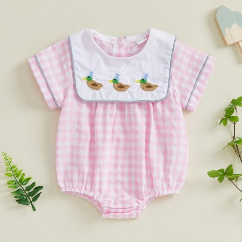 Baby Girl Summer Outfit Plaid Bubble Romper Vintage Smocked Outfits Farm Onesie Newborn Clothes Summer3