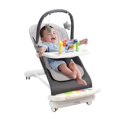 Babywippe mit Abnehmbarer Spielbogen, Baby Bouncer mit Klavierspielzeuge,...