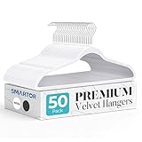 Smartor White Velvet Hangers 50 Pack, Non Slip Clothes Hangers with Shoulder Notches, Premium Slim Space Saving Felt Hanger for Closet Organizers and Storage, Heavy Duty Hanger for Coat