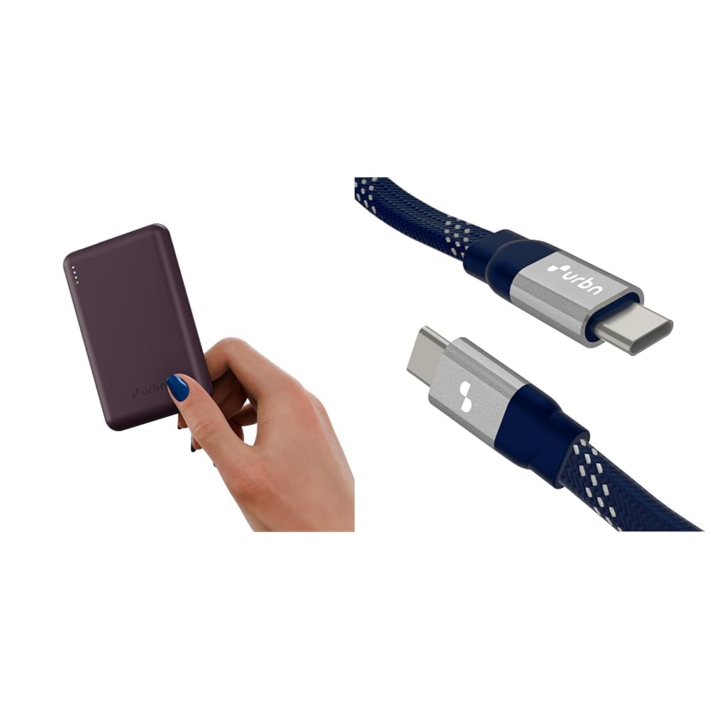 URBN 10000 mAh Nano Slim Power Bank - Purple with Designer Cable Type C to C