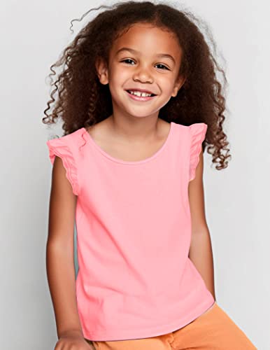 Arshiner Girls Pink Basic Plain Sloid Color T Shirt Cute Cotton Flutter Tank Top Plain Tee Clothes #TOP5
