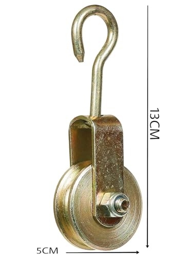 Image of SP Solid Metal Roller Pulley with Hook for Lifting Rope, Gym, Exercise, Pull up bar, Climbing, Hanging, Gold