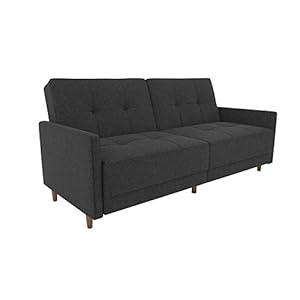 DHP Andora Coil Futon Sofa Bed Couch with Mid Century Modern Design – Grey Linen