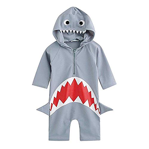 Digirlsor Little Kids Toddler Girl Boys One Piece Rashguard Swimsuit Long Sleeve Sunsuit UPF 50+ UV Swimwear with Hood, 1-6Y Gray