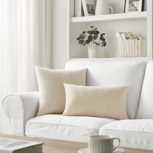 Meekio Set Of 2 Light Beige Pillow Covers 18 X 18 Inch Farmhouse Boho Decorative Throw Pillow Covers Linen Cushion Covers For Sofa Couch Décor #TOP1