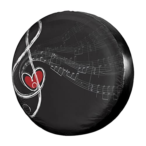 Foruidea Love and Music Notes Spare Tire Cover Dust-Proof Wheel Tire Cover Fit Trailer, RV, SUV and Many Vehicle 17 Inch