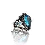 925 Sterling Silver Blue Topaz Stone Men Silver Ring, Handmade Engraved Men's Silver Ring, Gift for
