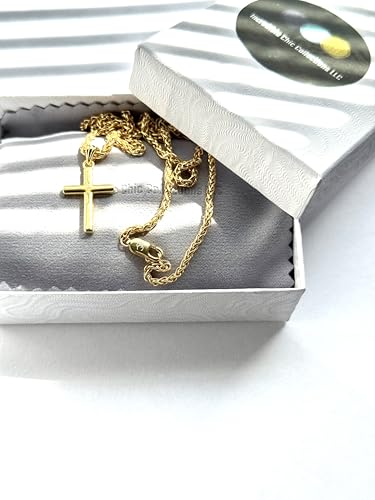 14K Solid Gold Small Cross Pendant with 2mm Wheat Chain Timeless Elegance for Men, Women, and Teens (20")4
