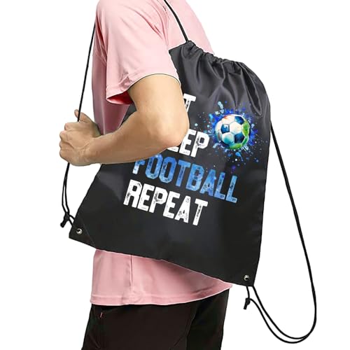 Haizct Eat Sleep Football Repeat Soccer Drawstring Backpacks, Unisex Drawstring Bags for Gym Shopping Sport, Gifts for Soccer Men Women Lover Coach2