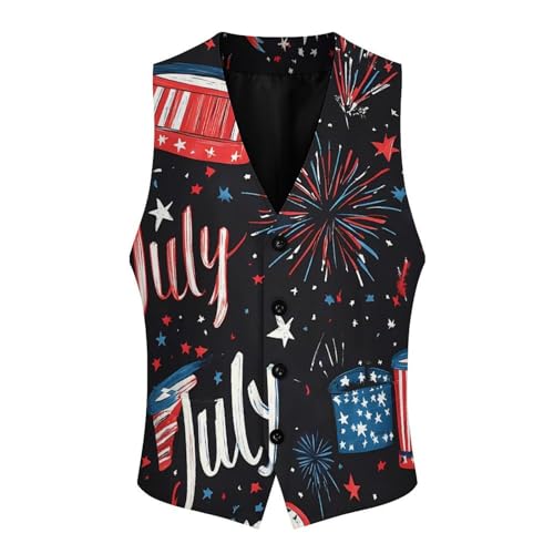4th Of July U.S.A. Celebration Casual Suit Vest for Men Formal Business Dress Regular Fit Waistcoat Tuxedo3