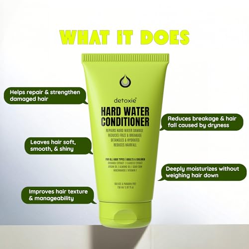 Image of Detoxie Hard Water Conditioner 150 ml | Adults & Children | Softens & Repairs Mineral-Damaged Hair | Reduces Frizz & Breakage | All Hair Types | Flaxseed, Shikakai & Argan Oil
