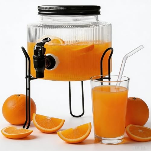 ALozziiHom 2.5 Litre Glass Beverage Dispenser With Lid Stand and Leak-Proof Tap 2.5Litre Juice Dispenser 2.5 L Glass Beverage And Drink Dispenser 2.5L Lemonade Infused Water Cold drinks Jar