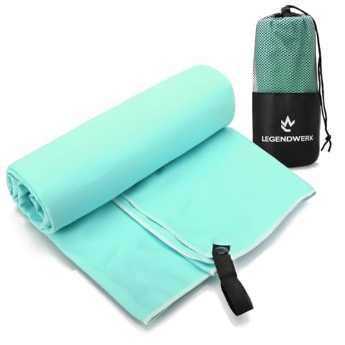 Legendwerk® Toalla de Microfibra 160x80 cm – Ligera y de Secado rápido – Ideal para Gimnasio, Sauna, Playa y Viaje – con Lazo y Bolsa – compacta y Absorbente
