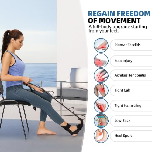 comness Foot and Calf Stretcher-Stretching Strap For Plantar Fasciitis, Heel Spurs, Foot Drop, Achilles Tendonitis & Hamstring. Yoga Foot & Leg Stretch Strap. (Black) - Image 2