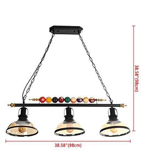 Ridgeyard 3 Lights Billiard Ball Decoration Chandelier Island Light Hanging Pool Table Light Edison Style Pendant Lamp Fixture #TOP2