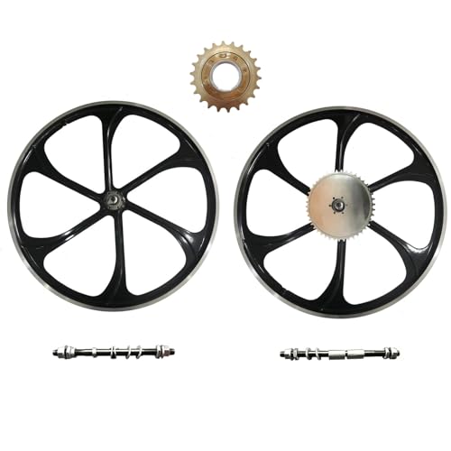 26 inch Black Aluminum Alloy Mag Wheel Set Front & Rear 100x135MM/Bike Wheel Rims with 44T Sprocket & 22T Single Speed Freewheel-Gas Motorized Bicycle